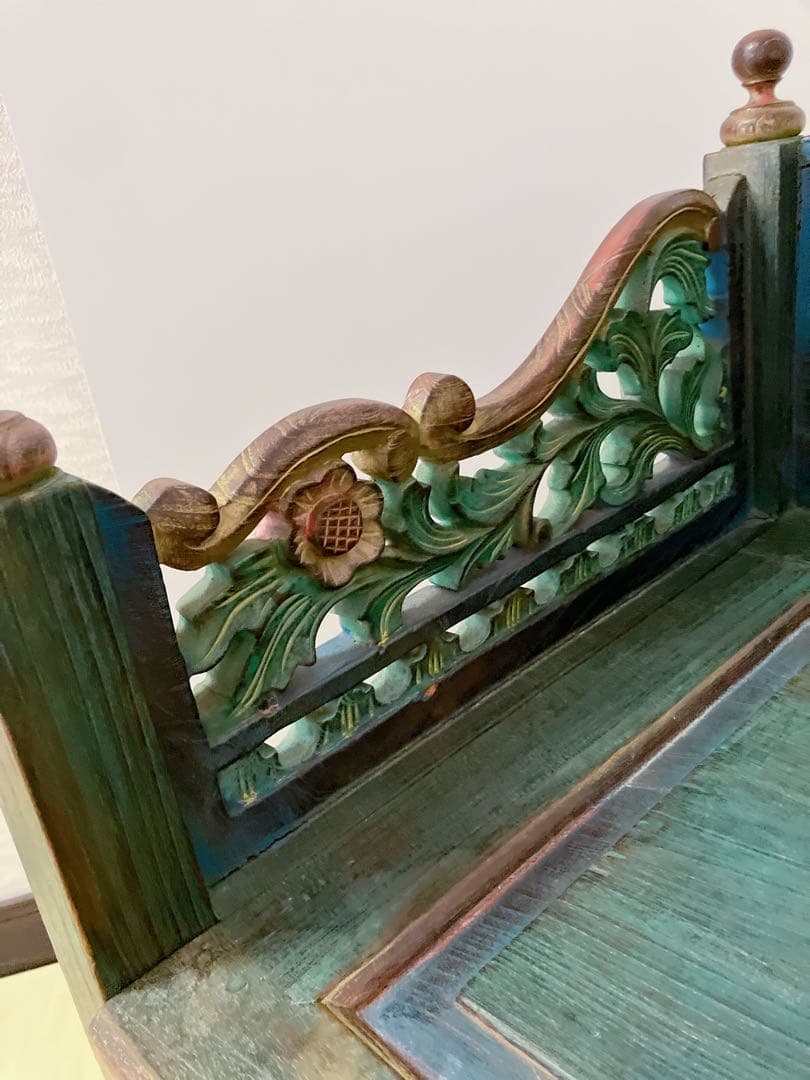 彫刻　アンティーク　木製　チェスト　ベンチ　飾り棚　インドネシア家具　アジア家具