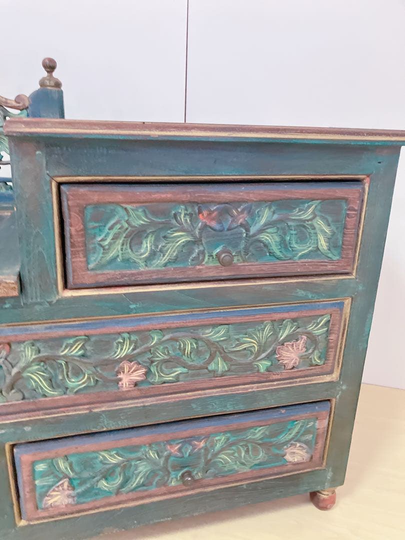 彫刻　アンティーク　木製　チェスト　ベンチ　飾り棚　インドネシア家具　アジア家具