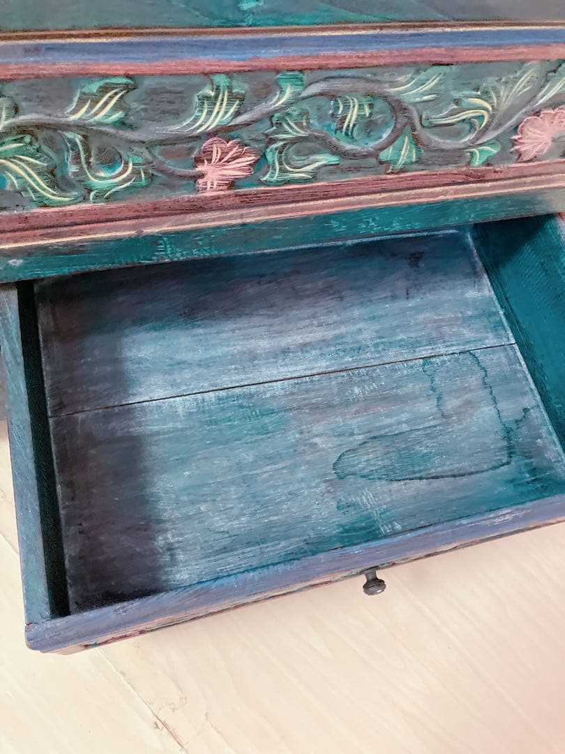 彫刻　アンティーク　木製　チェスト　ベンチ　飾り棚　インドネシア家具　アジア家具