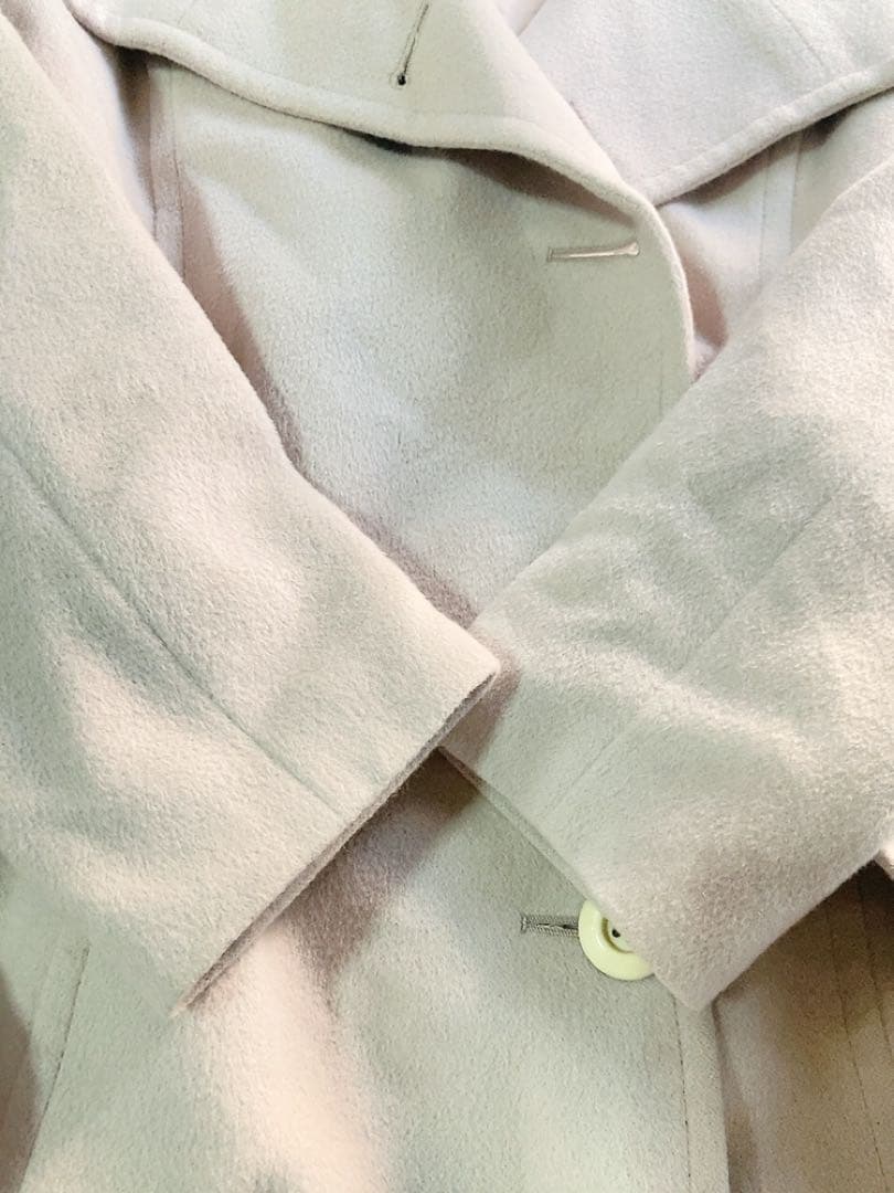 INDIVI上品アンゴラ羊毛混ロングコートポケットベルト付き美品大きめ日本製