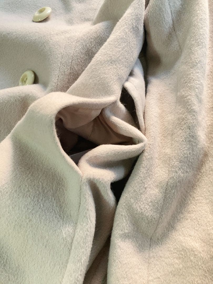 INDIVI上品アンゴラ羊毛混ロングコートポケットベルト付き美品大きめ日本製