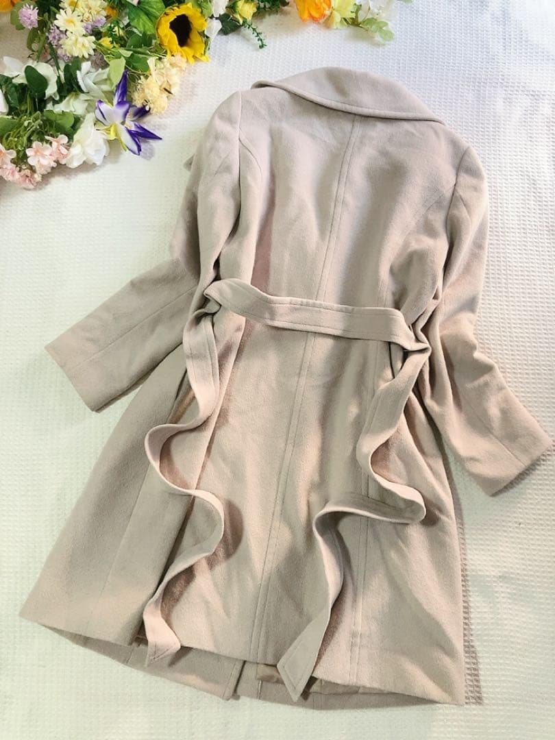 INDIVI上品アンゴラ羊毛混ロングコートポケットベルト付き美品大きめ日本製