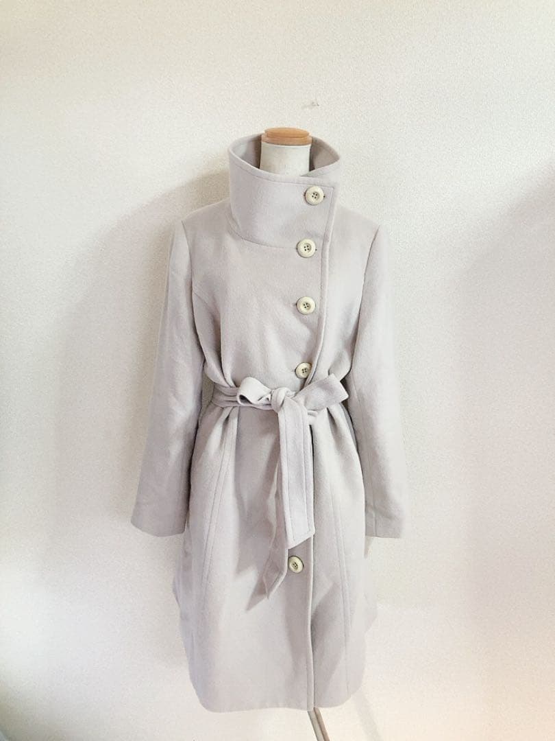 INDIVI上品アンゴラ羊毛混ロングコートポケットベルト付き美品大きめ日本製