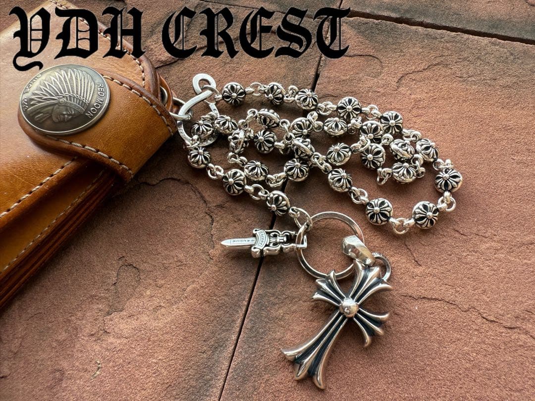 新入荷　バイカー必須　フラワークロスウォレットチェーン　刻印有り　MLCN