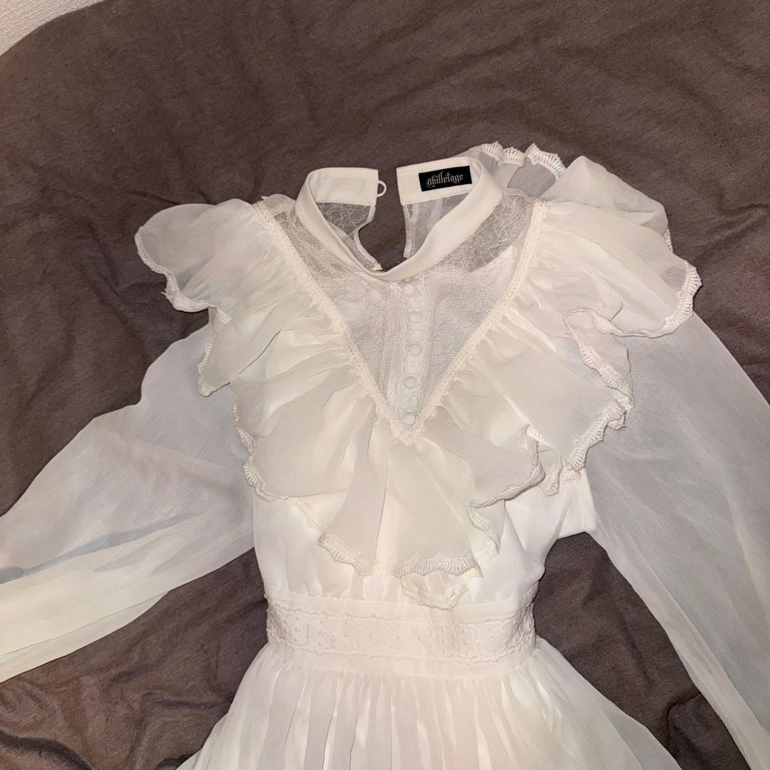 【Abilletage】ホワイト フリル ロングワンピース｜エルフヴィンテージ風