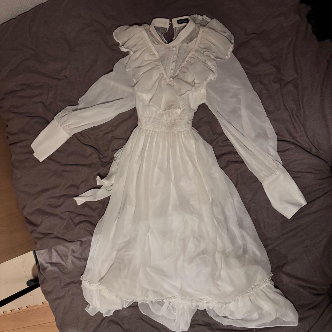 【Abilletage】ホワイト フリル ロングワンピース｜エルフヴィンテージ風