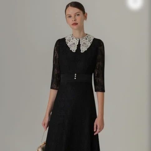 美品　レジャ　レース付きブラック パーティー ドレス　M　LEJA