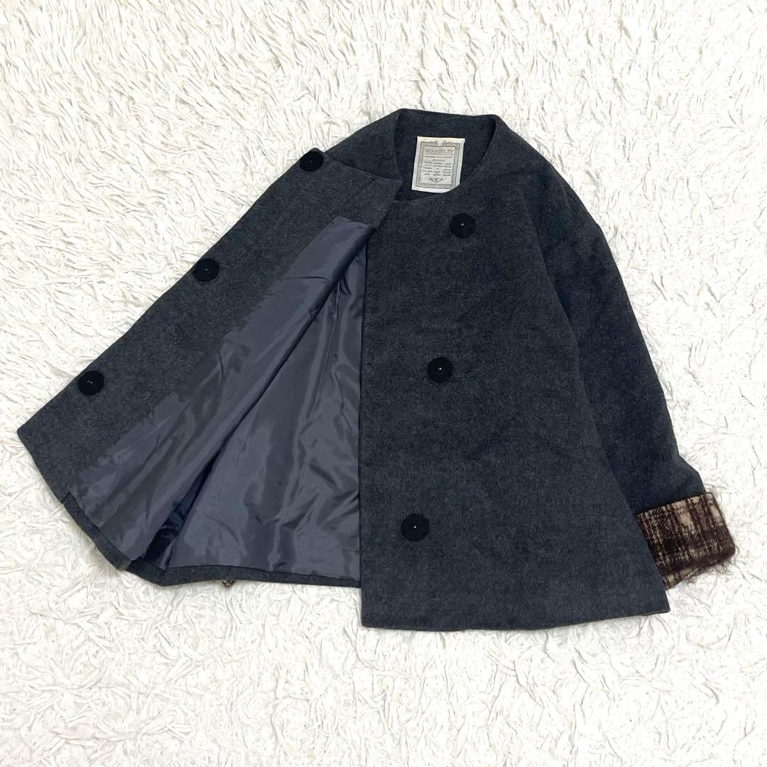 BEARDSLEY アンゴラ ノーカラー ウールコート ショートコート モヘヤ