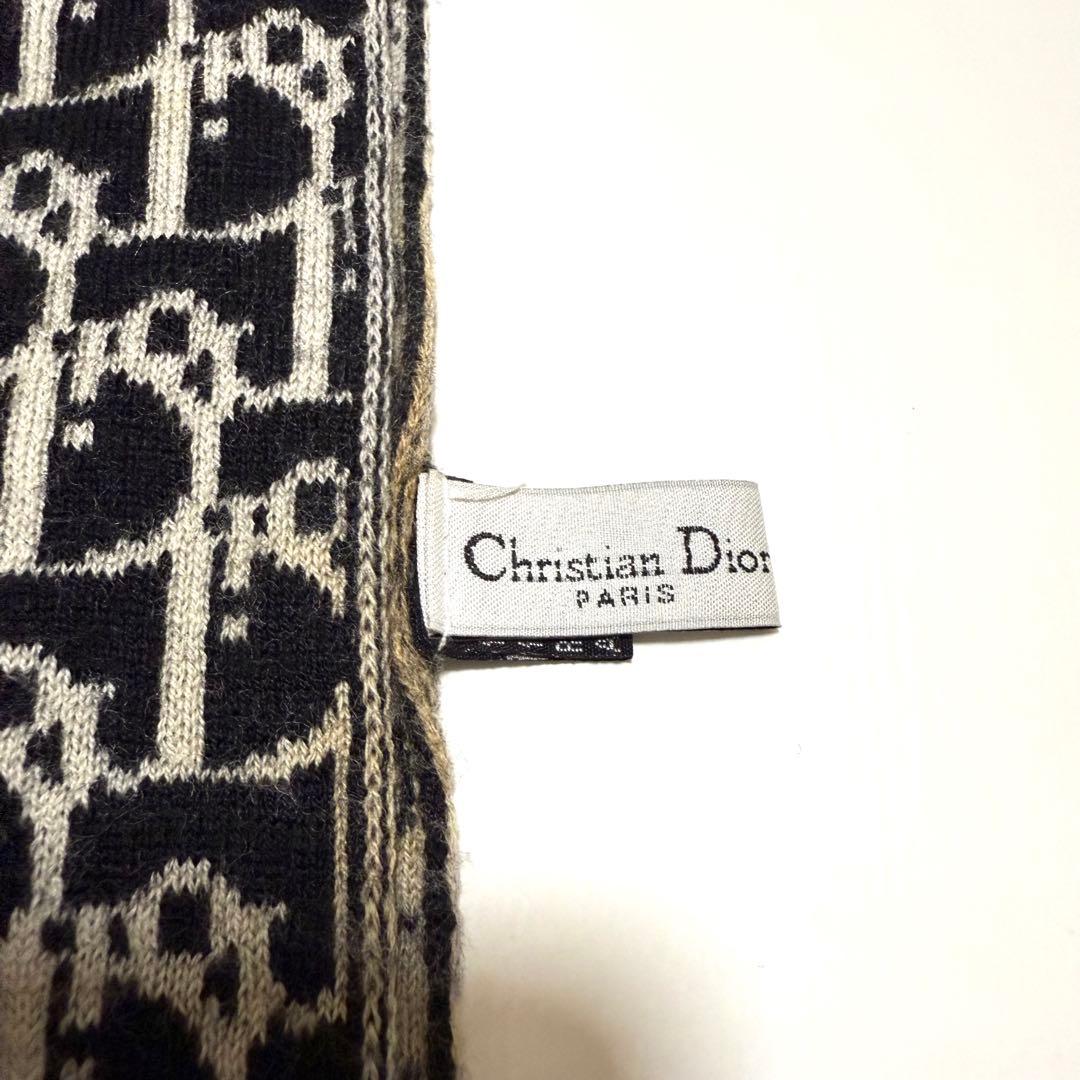 Christian Diorトロッター柄マフラー ホワイト×ブラック