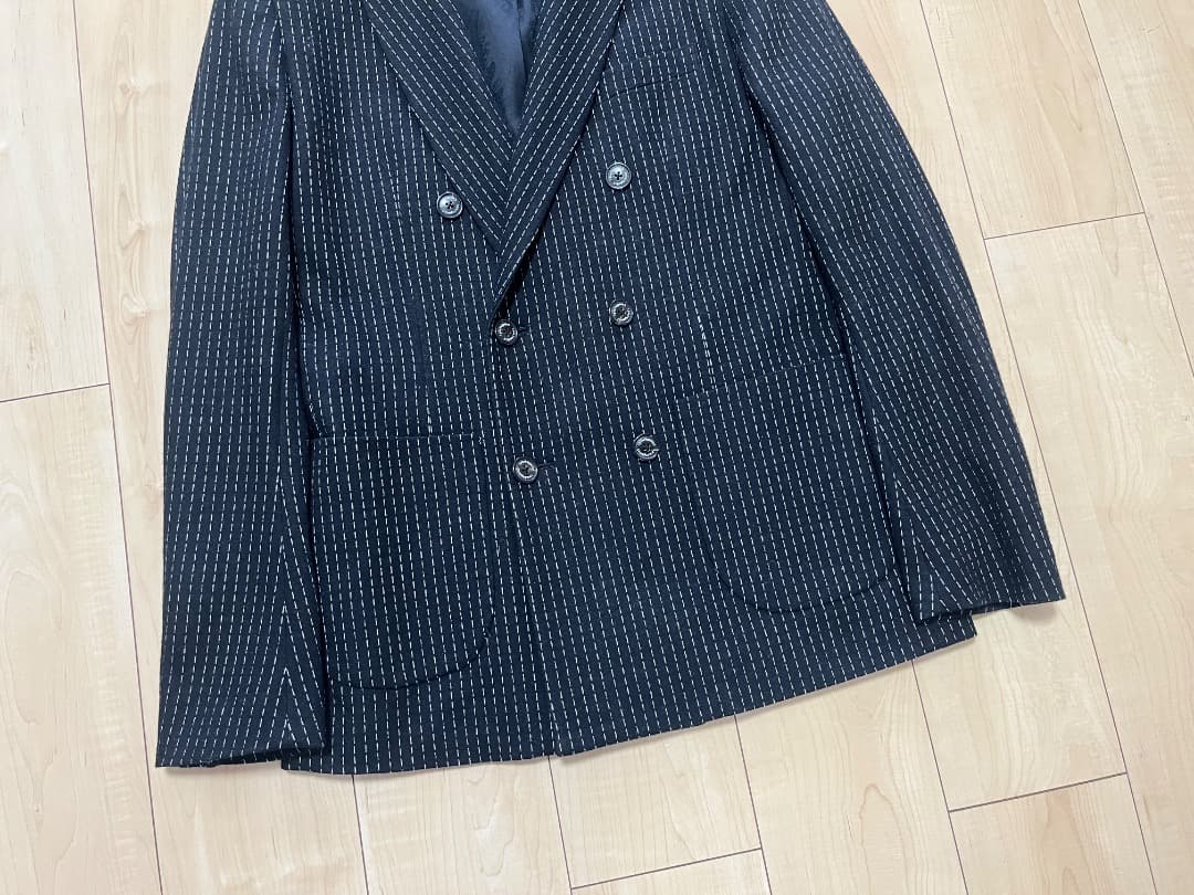 極美品 1PIU1UGUALE3 ウール ストライプ ダブル ジャケット