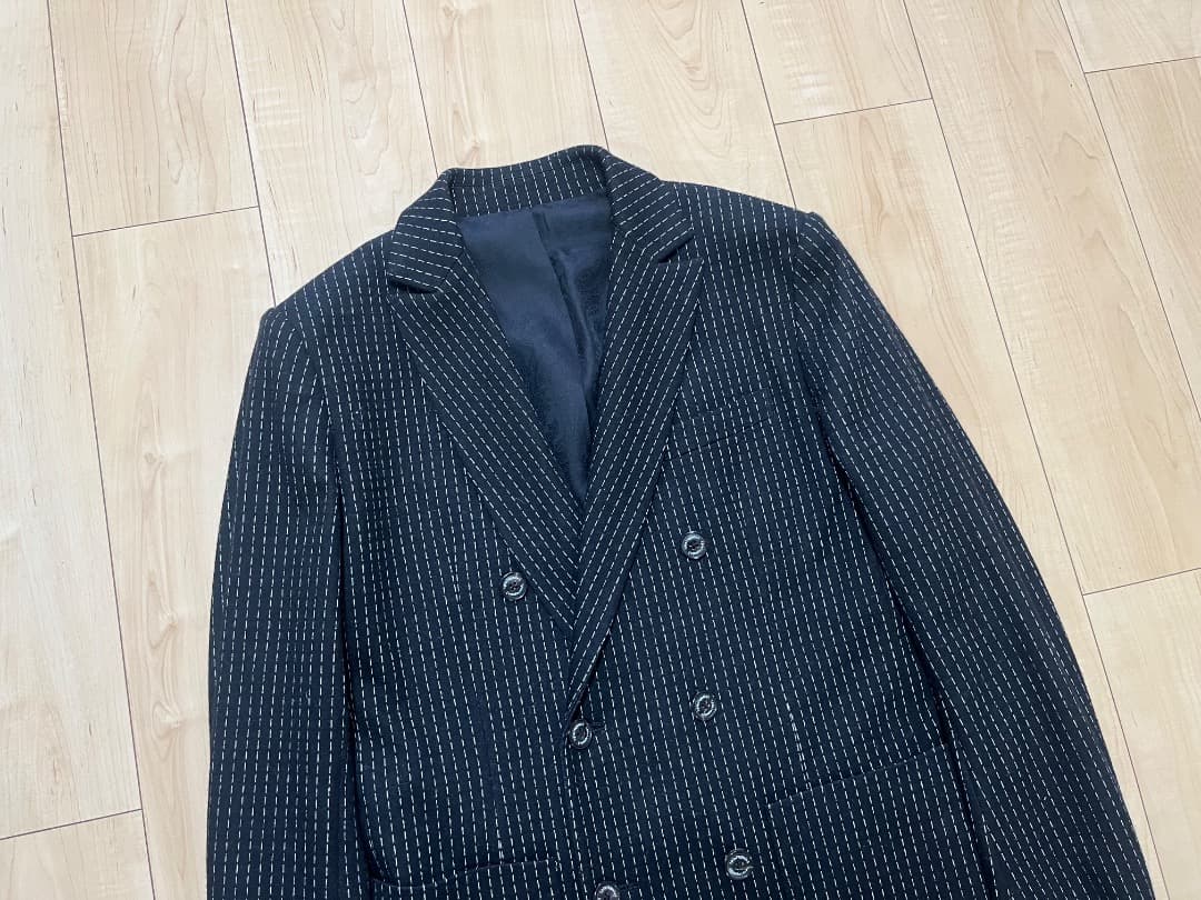 極美品 1PIU1UGUALE3 ウール ストライプ ダブル ジャケット