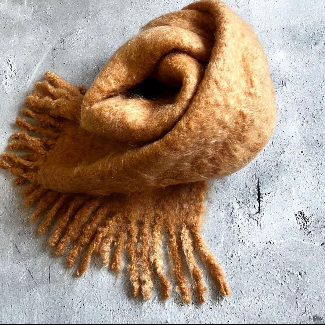 【あめ】ASAUCE MELER／フリンジ 大判ストール《オレンジ》