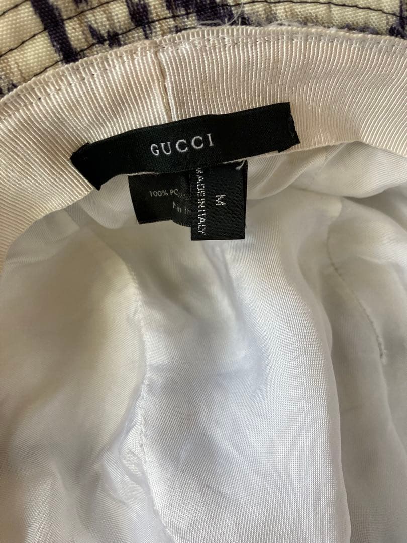 GUCCIグッチ　バケットハットM ホワイト/ネイビー