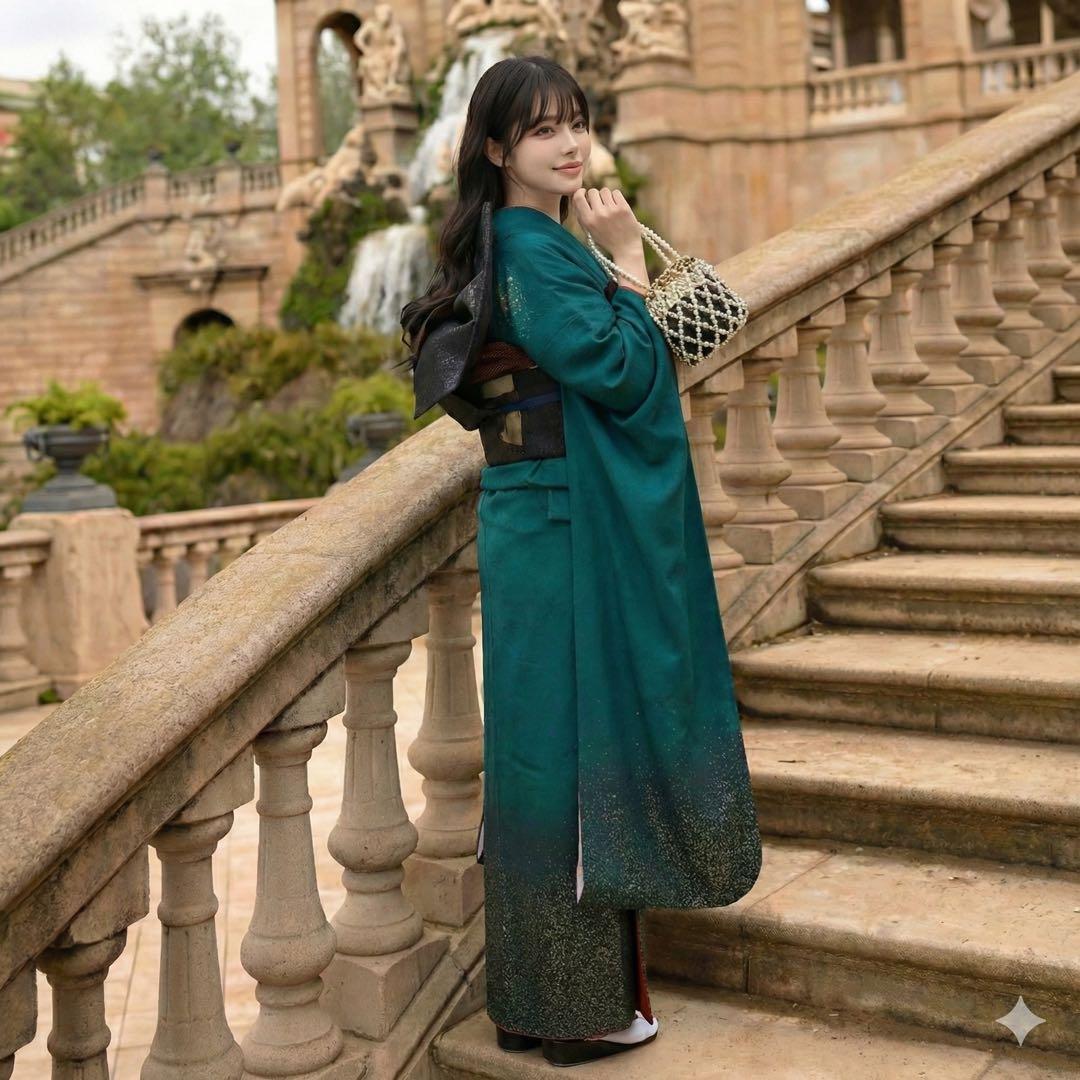 振袖 フルセット グリーン ターコイズ ぼかし