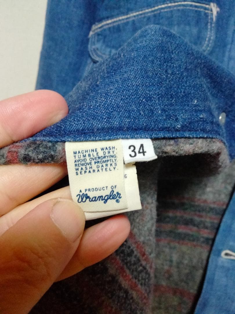 ビンテージ70年代ラングラービッグベン裏地ブランケット付きデニムカバーオール34