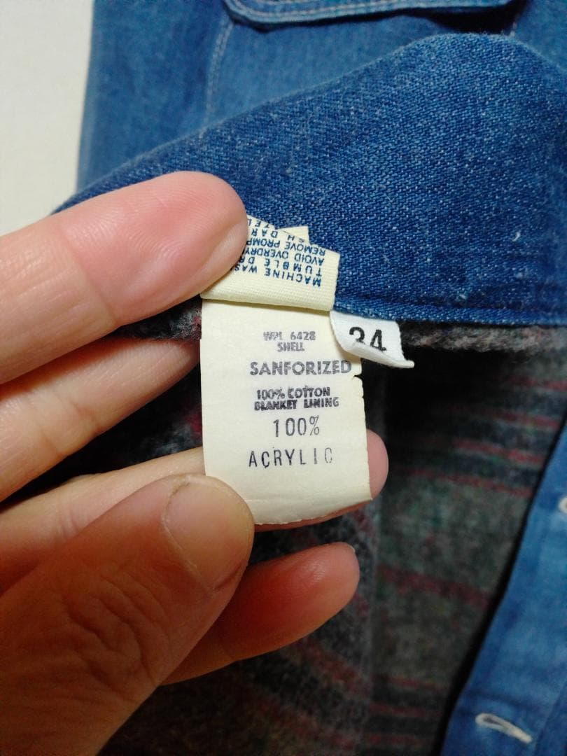 ビンテージ70年代ラングラービッグベン裏地ブランケット付きデニムカバーオール34