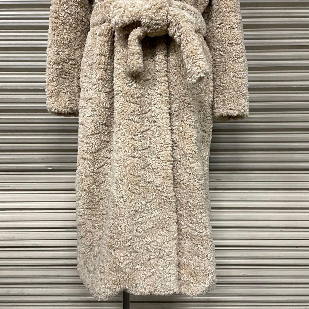 美品 ザラ プードルボア テディベア チェスターロングコート ベルト付 ゆったり