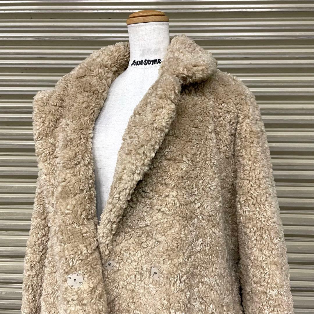 美品 ザラ プードルボア テディベア チェスターロングコート ベルト付 ゆったり