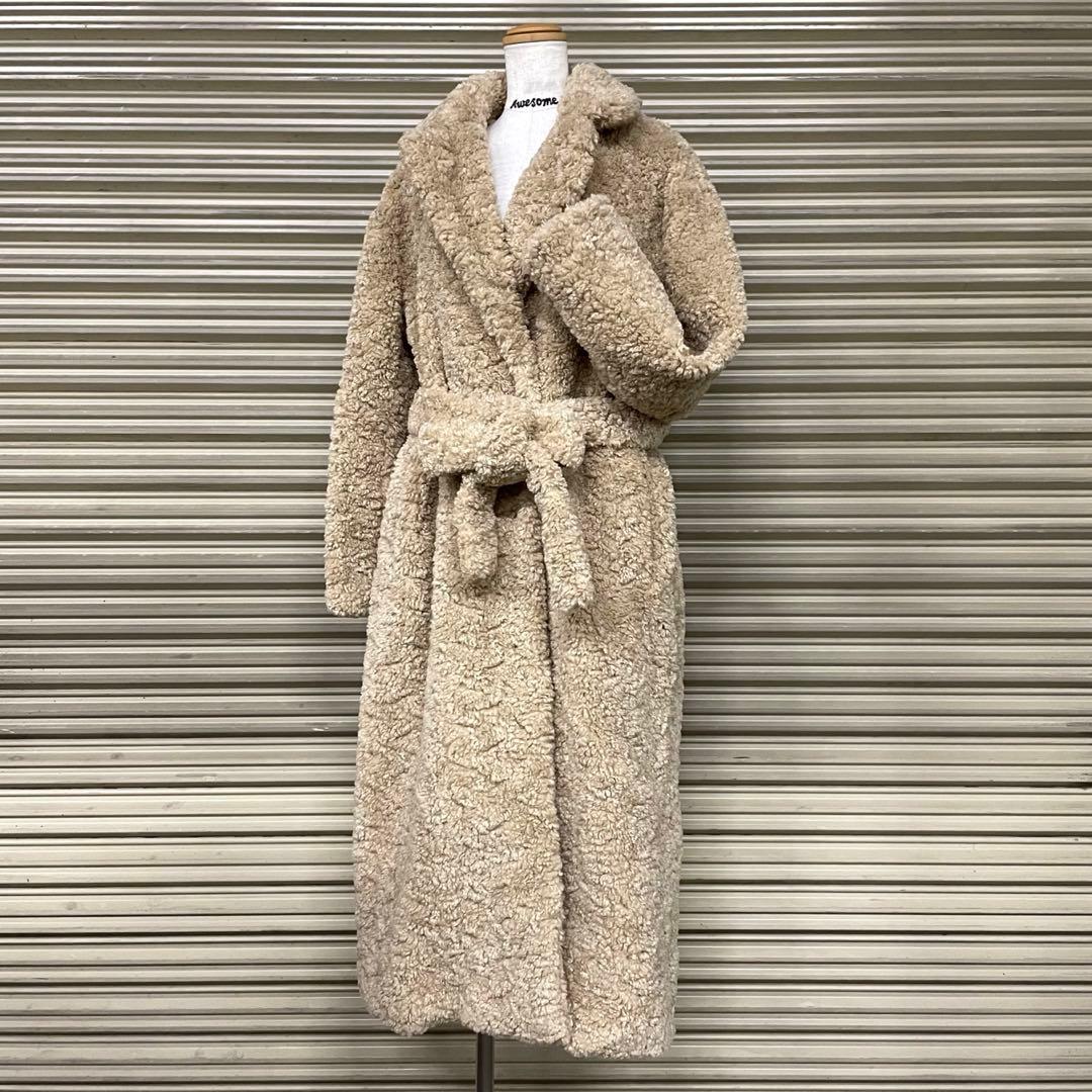 美品 ザラ プードルボア テディベア チェスターロングコート ベルト付 ゆったり