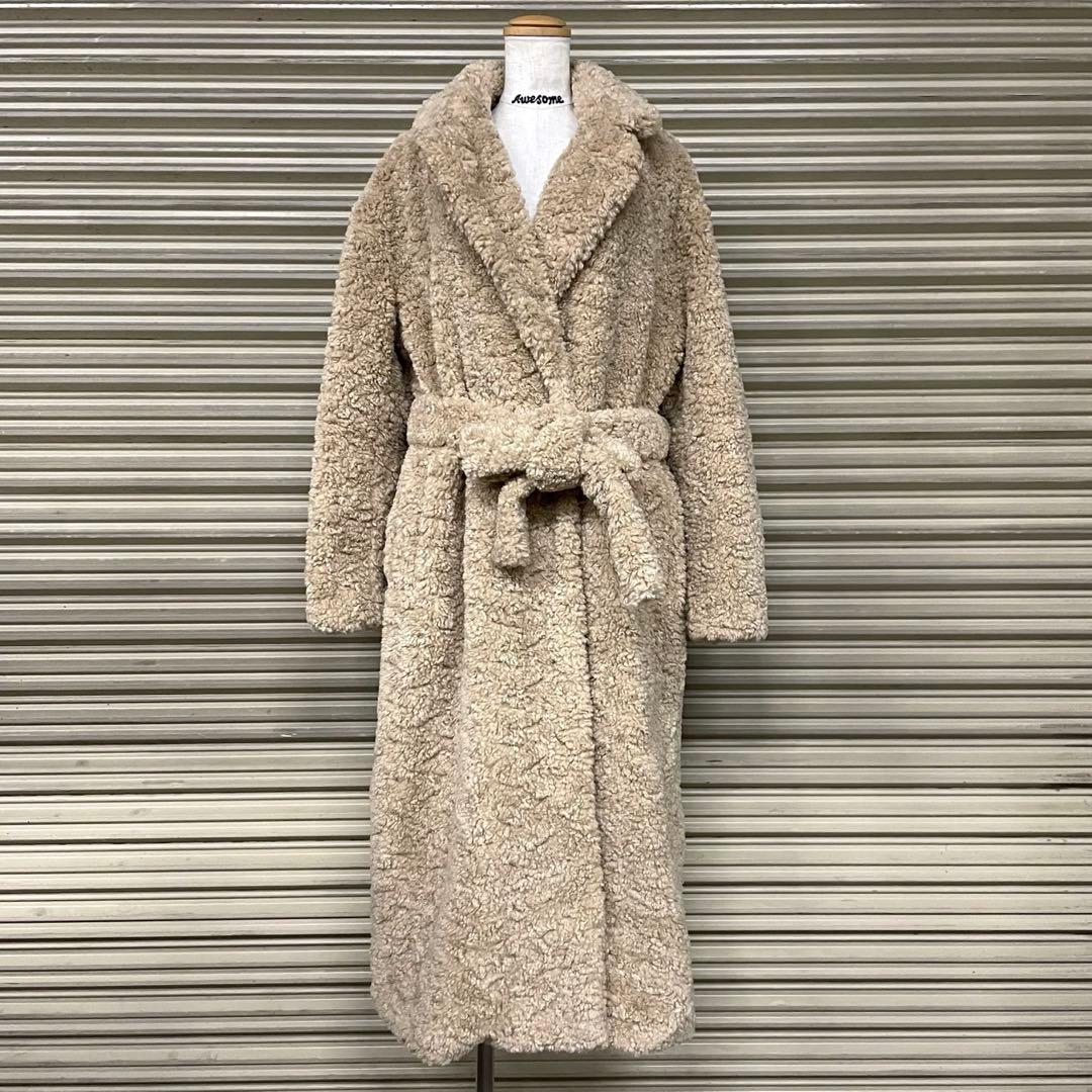 美品 ザラ プードルボア テディベア チェスターロングコート ベルト付 ゆったり