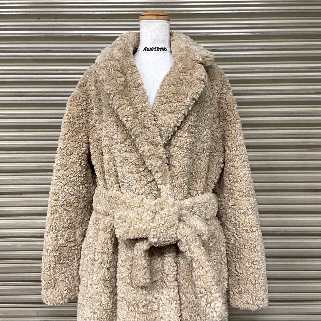 美品 ザラ プードルボア テディベア チェスターロングコート ベルト付 ゆったり