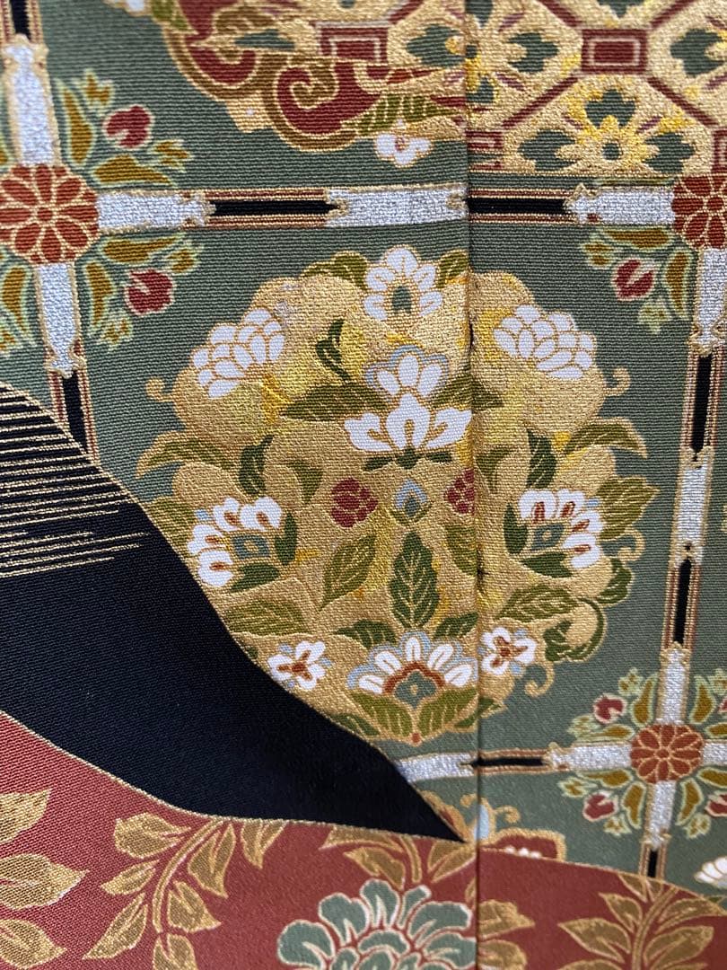 留袖ワンピース　留袖ドレス　着物リメイクロングワンピース　ハンドメイド　黒留袖