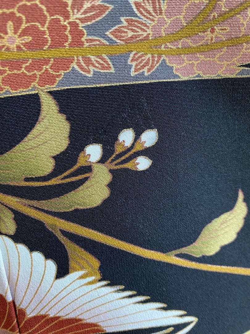 留袖ワンピース　留袖ドレス　着物リメイクロングワンピース　ハンドメイド　黒留袖