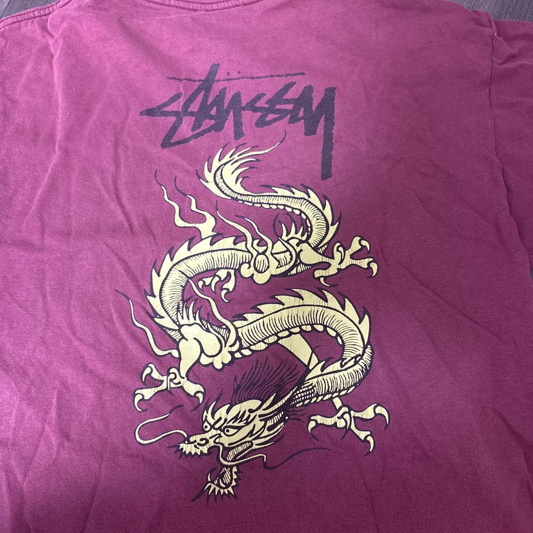STUSSY 80s パープル　黒タグ　Mサイズ　　 ドラゴン　Tee
