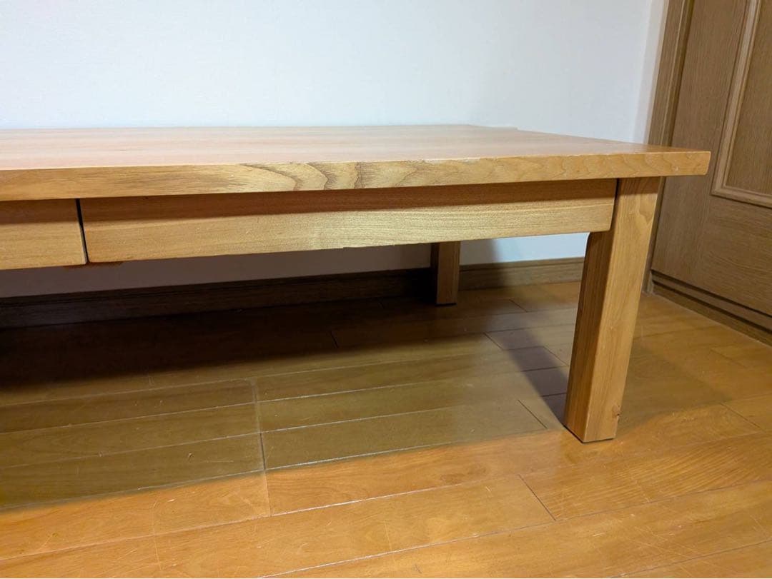 ■送料込■無印良品 木製ローテーブル 引出し タモ センター机デスクダイニング