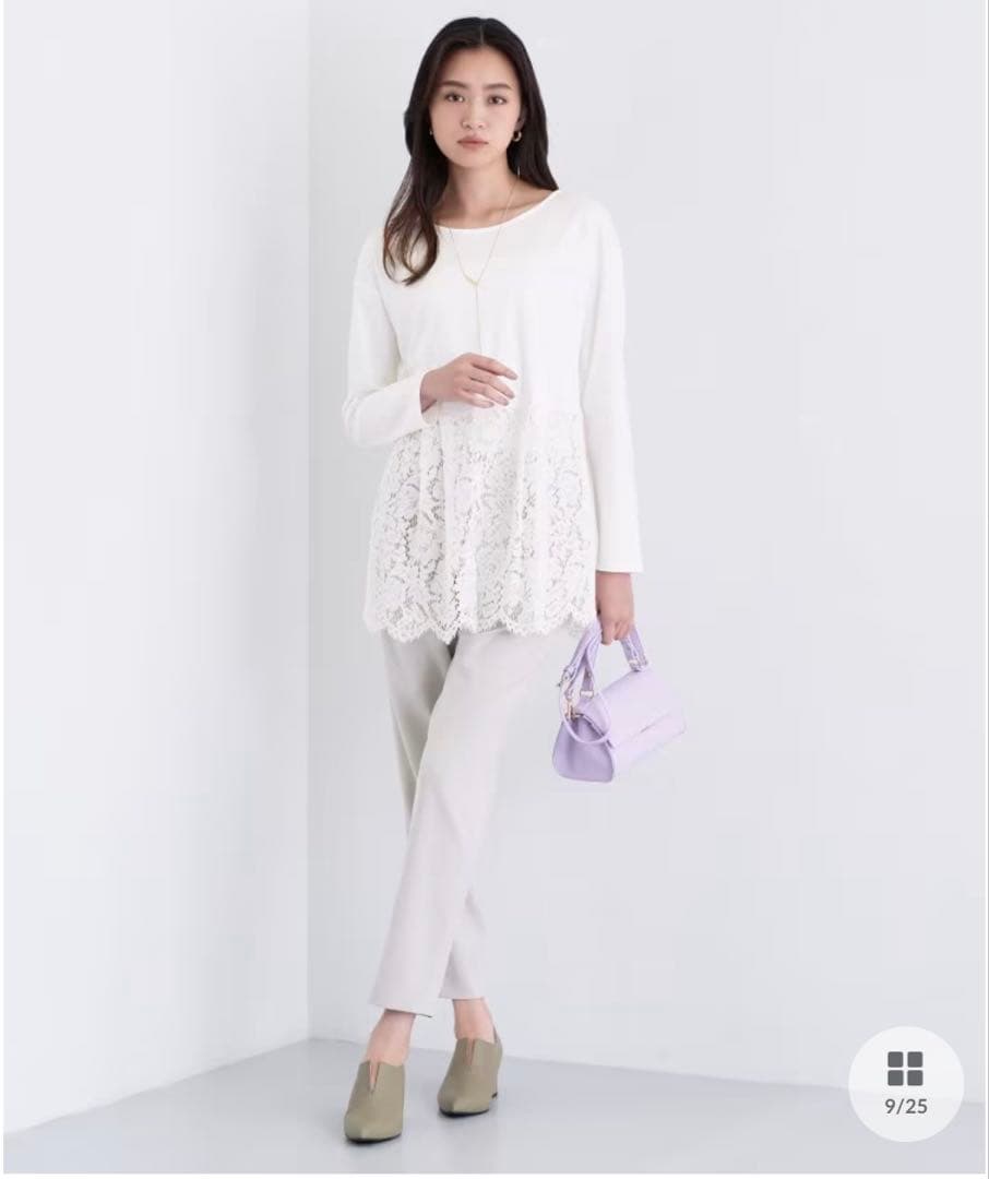 INDIVI【レイヤードにおすすめ】レース切り替えカットソー　38号白