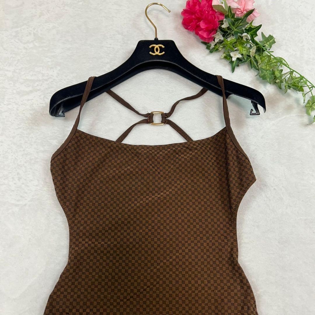 I523 美品 M ルイヴィトン ワンピース水着 ブラウン レディース