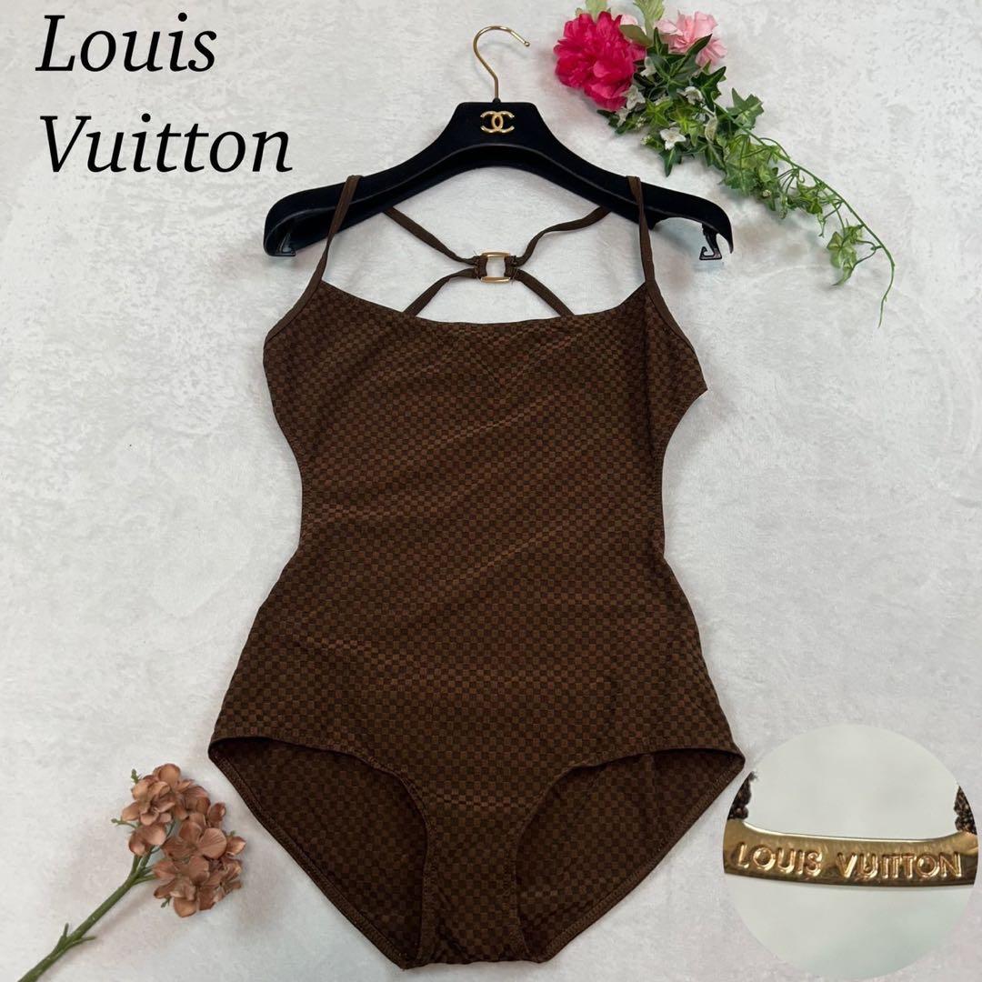 I523 美品 M ルイヴィトン ワンピース水着 ブラウン レディース