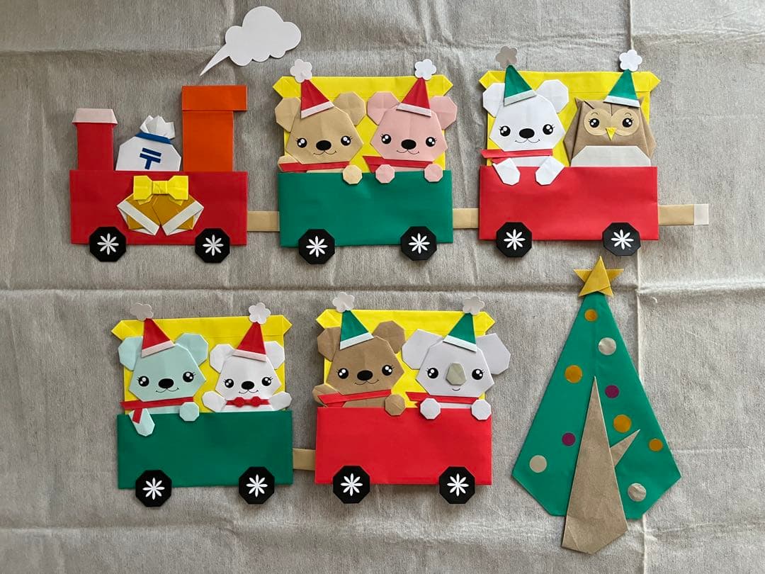 ハンドメイド 折り紙/くまちゃんファミリーのクリスマス