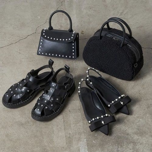 美品 ツルバイマリコオイカワ パール × ビジュー ミュール ダイアナ 卑弥呼