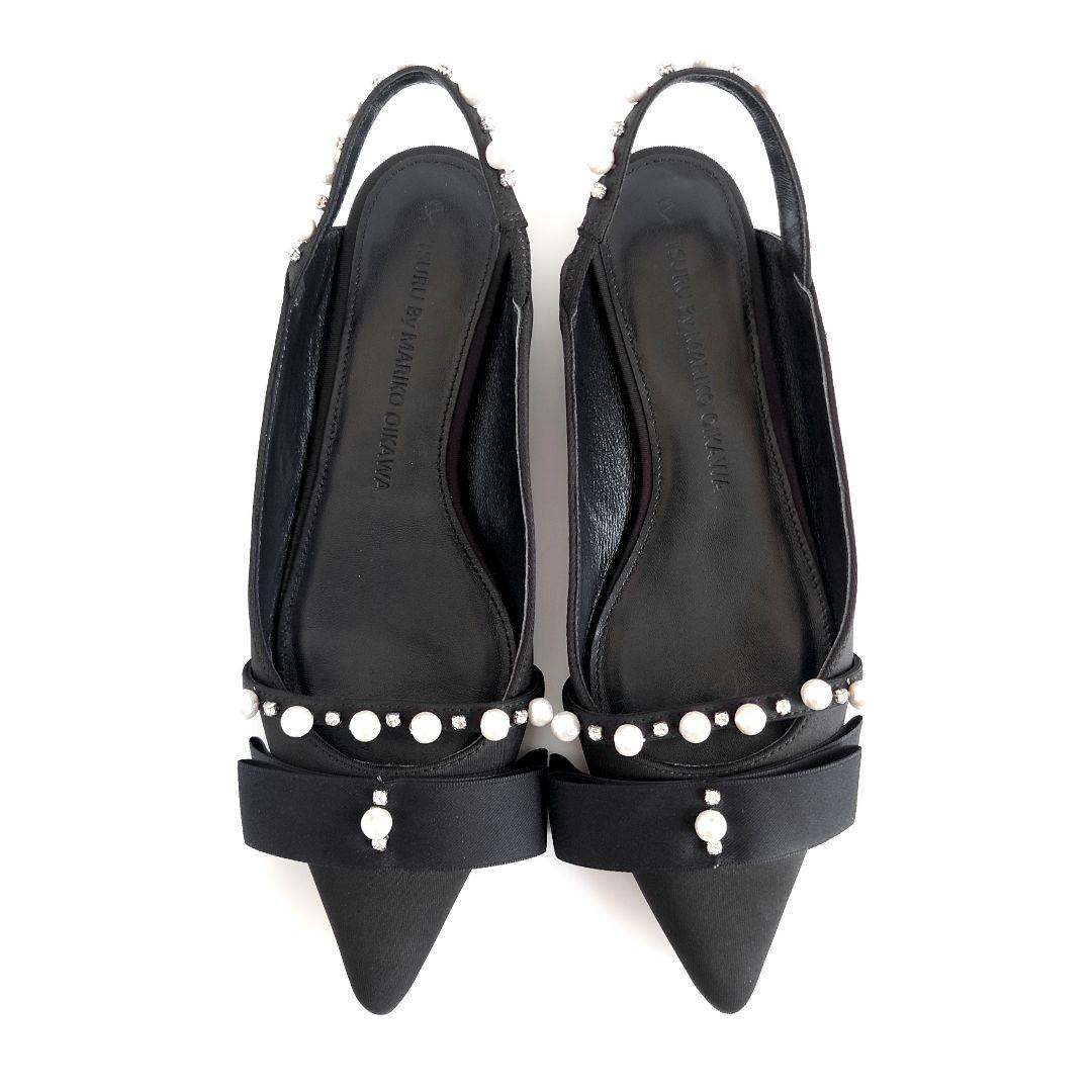 美品 ツルバイマリコオイカワ パール × ビジュー ミュール ダイアナ 卑弥呼