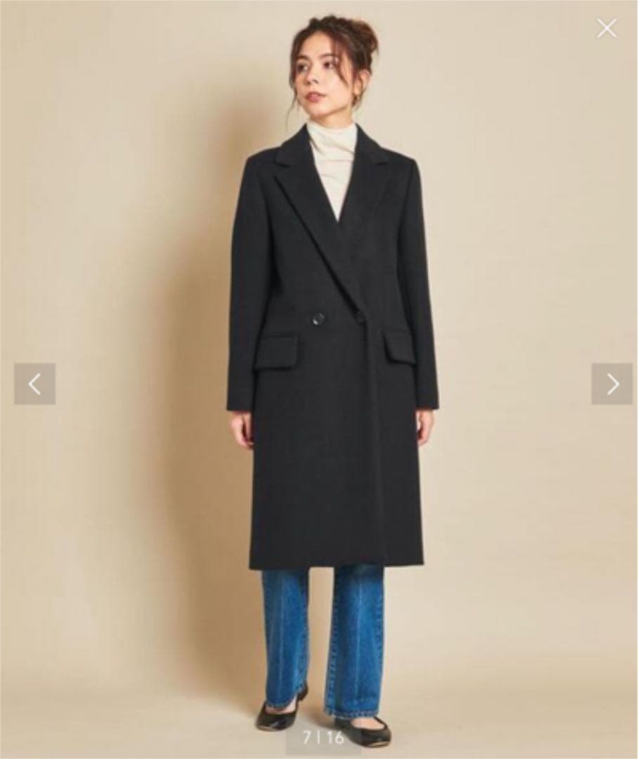 未使用BY∴ MANTECO スタンドダブルテーラードコート/ネイビー /L