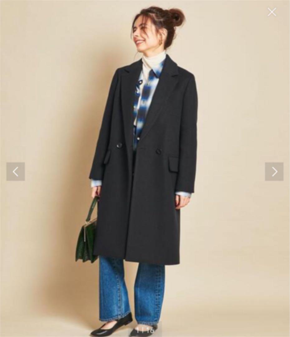 未使用BY∴ MANTECO スタンドダブルテーラードコート/ネイビー /L