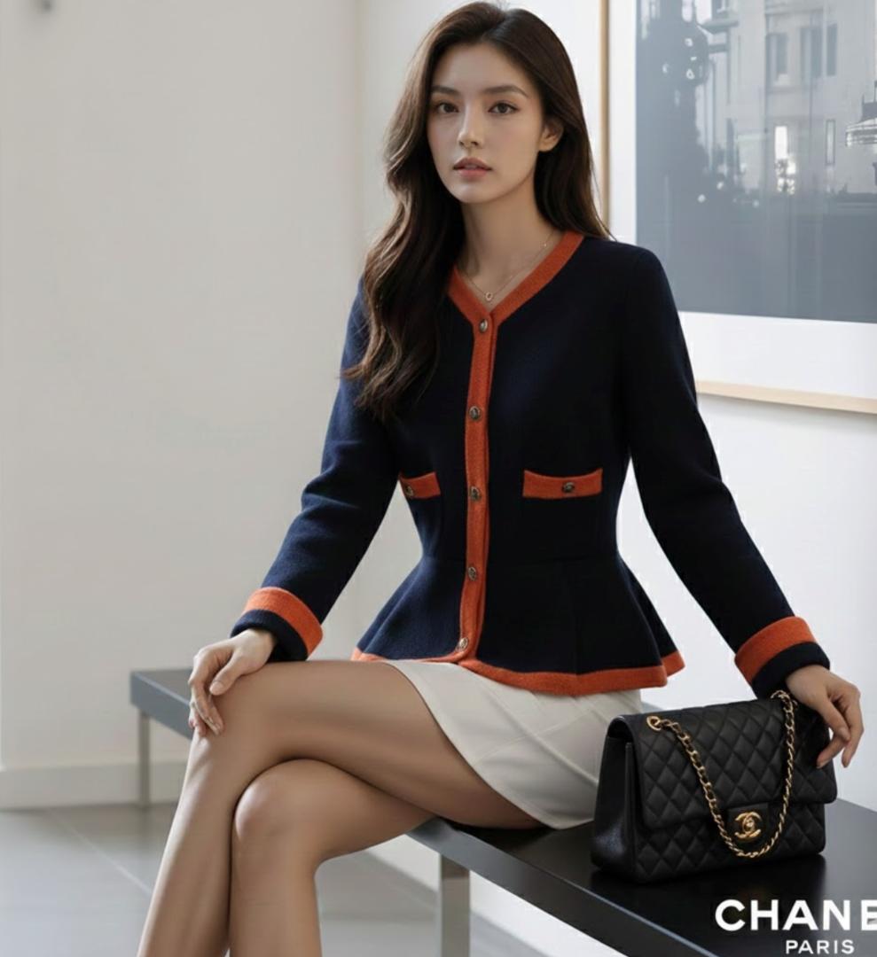 美品★CHANEL★極上カシミヤ100★トリミング★ノーカラージャケット