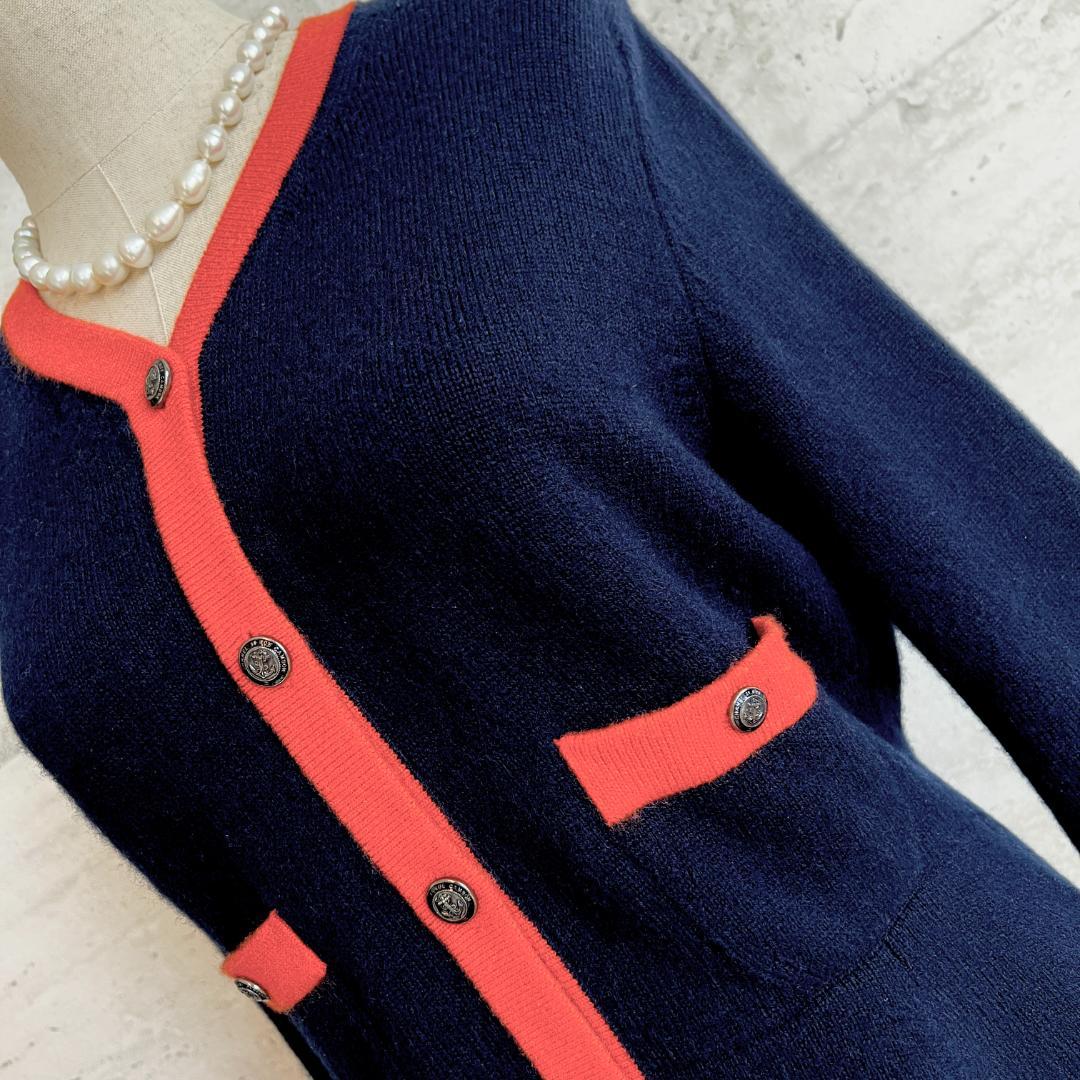 美品★CHANEL★極上カシミヤ100★トリミング★ノーカラージャケット