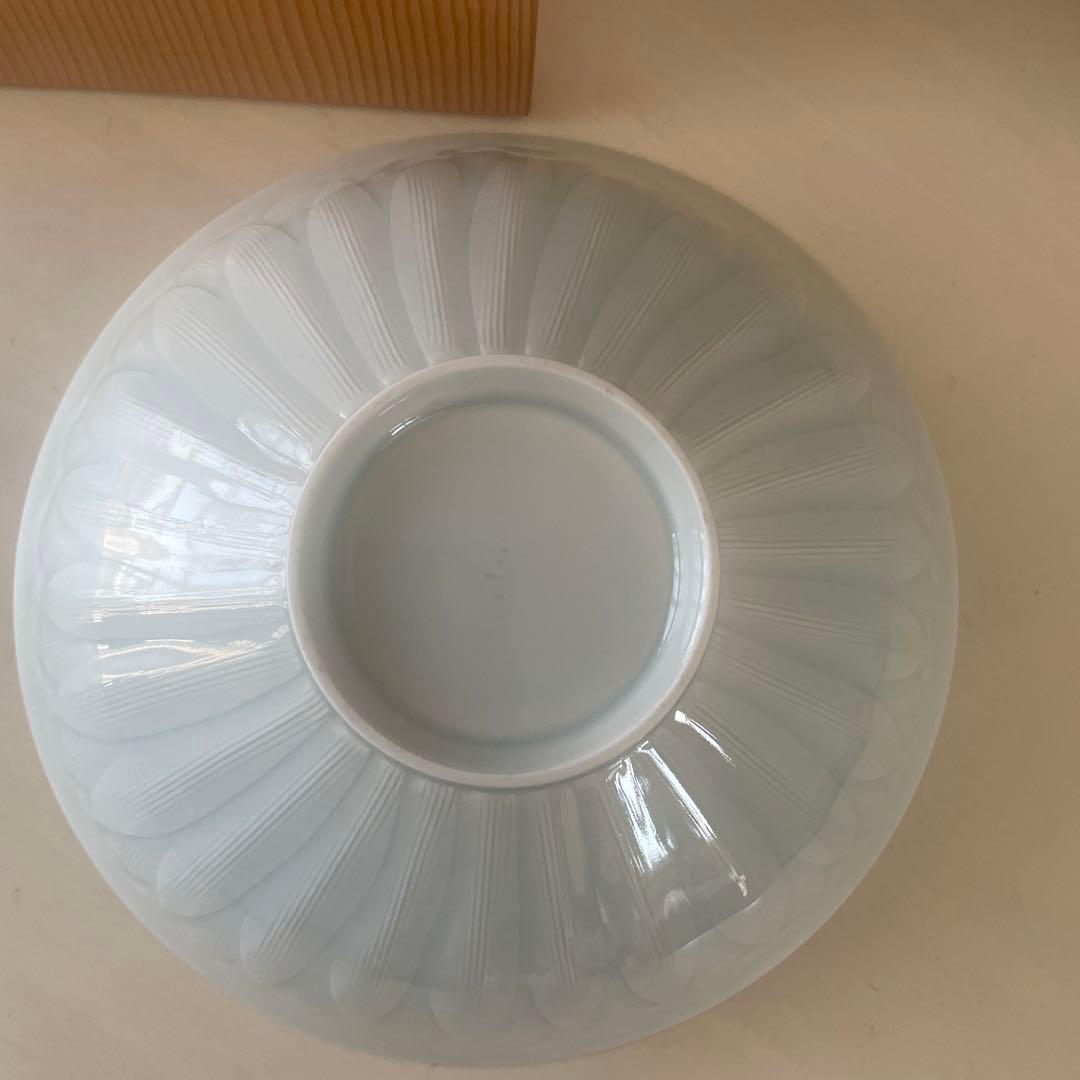 青白磁　牡丹鉢　快山窯　塚本快示　約20センチ　深鉢