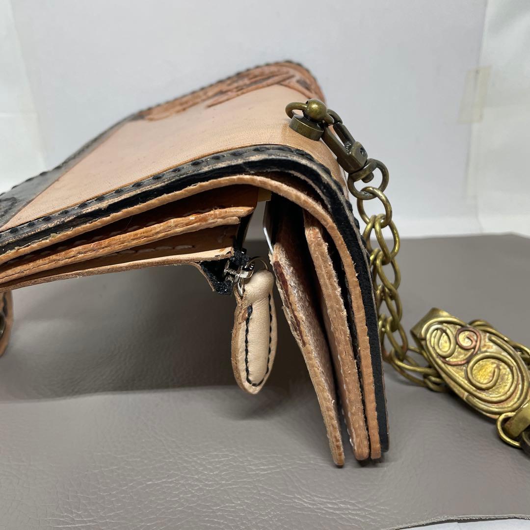 ロングウォレット　手縫い　ウォレットチェーン　ちょっとビンテージ