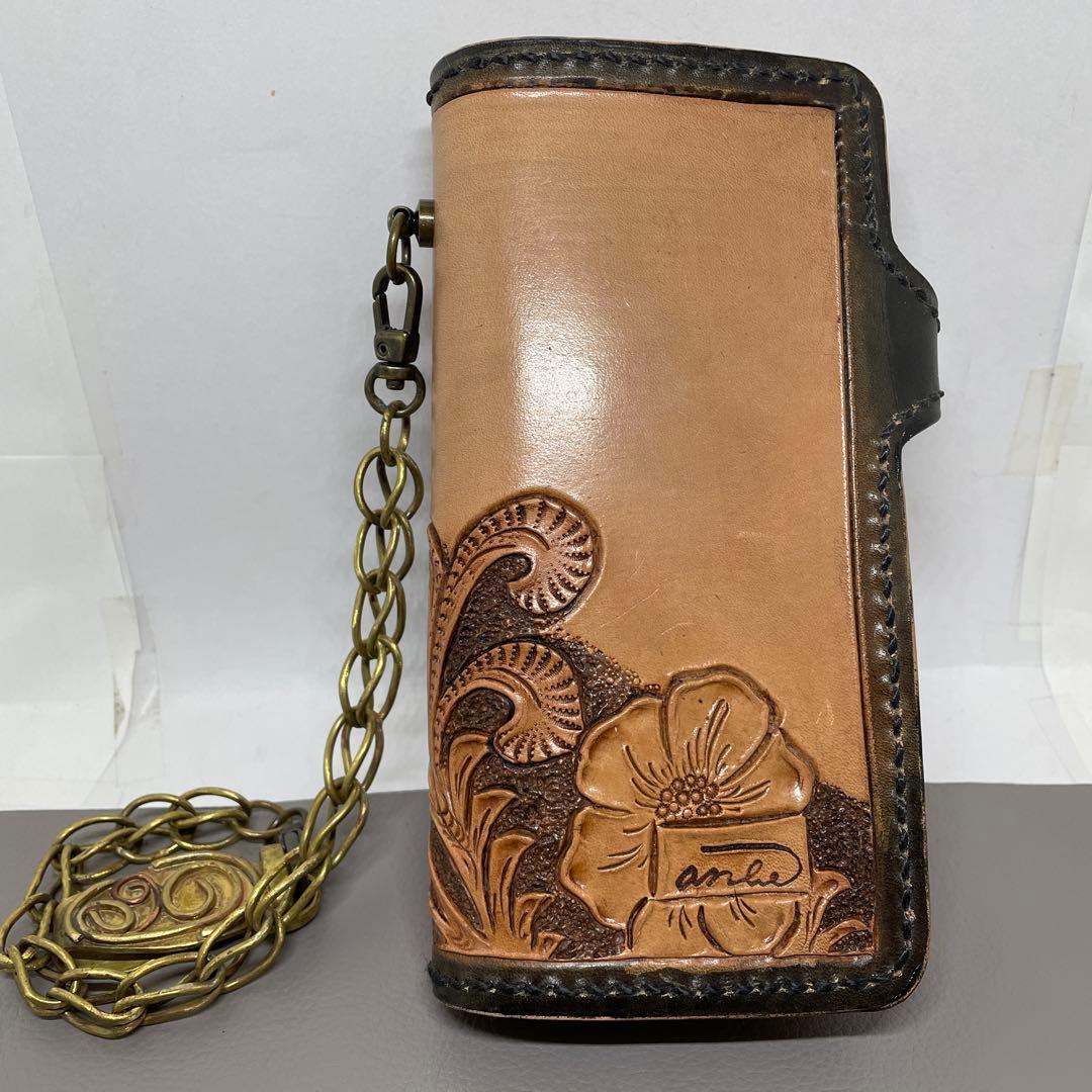 ロングウォレット　手縫い　ウォレットチェーン　ちょっとビンテージ