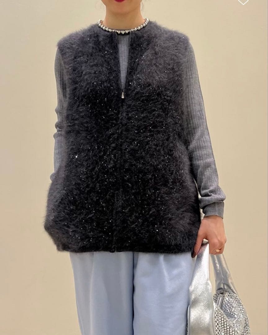 2025AW 現行品　フォックスカシミヤ スパンコール ジップ ベスト