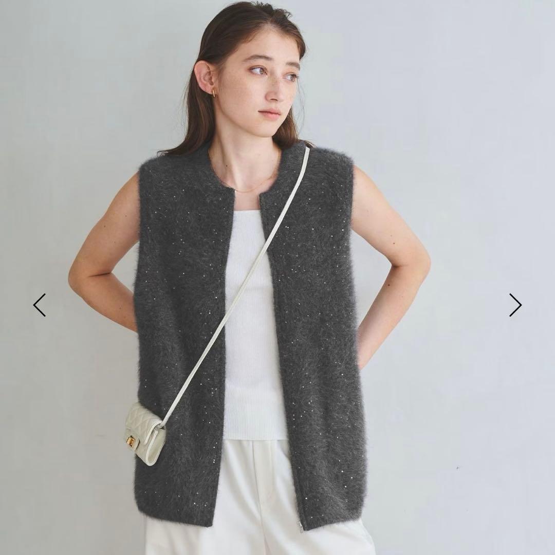 2025AW 現行品　フォックスカシミヤ スパンコール ジップ ベスト
