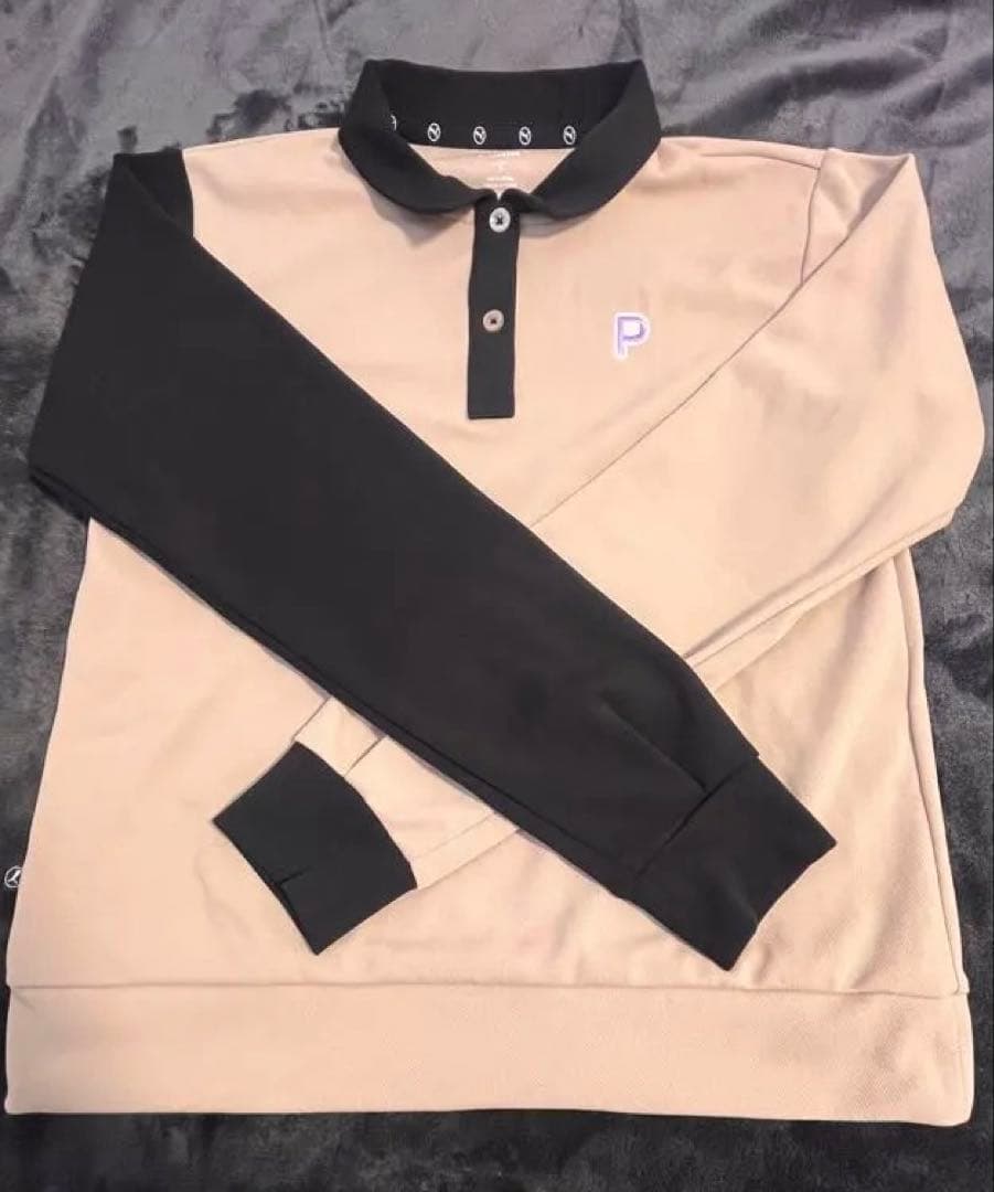 PUMA GOLF 長袖ポロシャツ ベージュ/ブラック