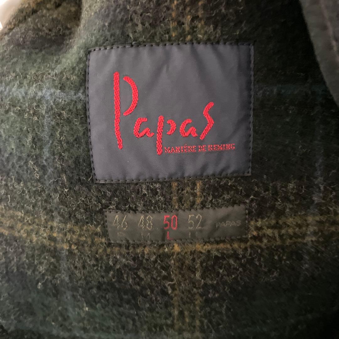 Papas ネイビー ウールピーコート サイズL