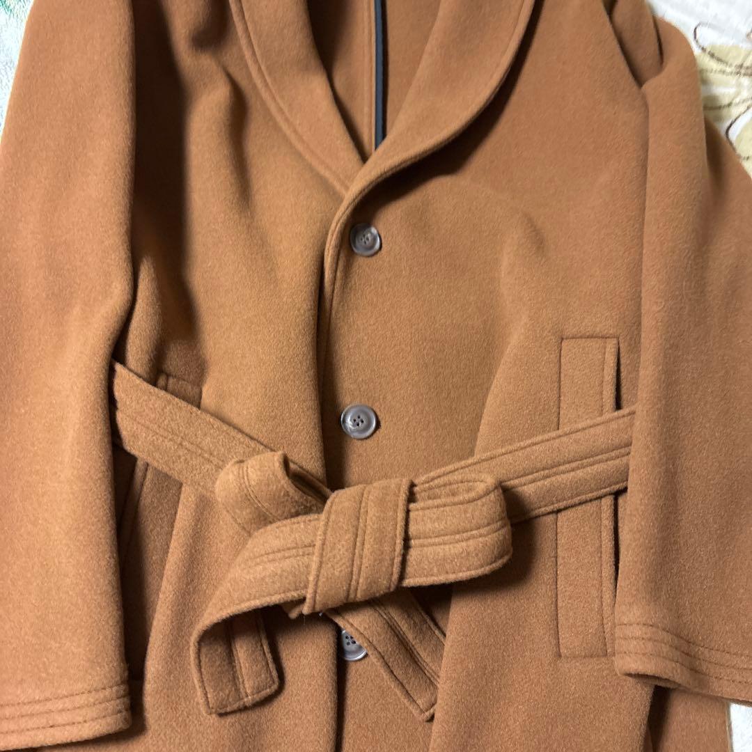 カズです。HUGO ブラウン ロングコート ベルト付き　サイズXXL