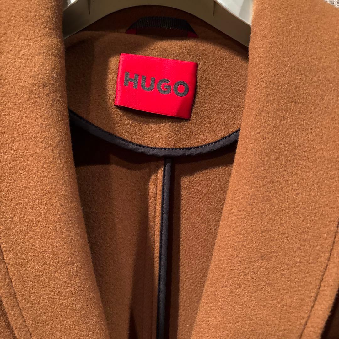 カズです。HUGO ブラウン ロングコート ベルト付き　サイズXXL
