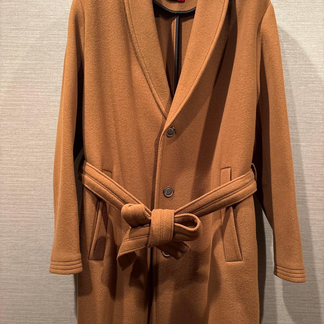 カズです。HUGO ブラウン ロングコート ベルト付き　サイズXXL