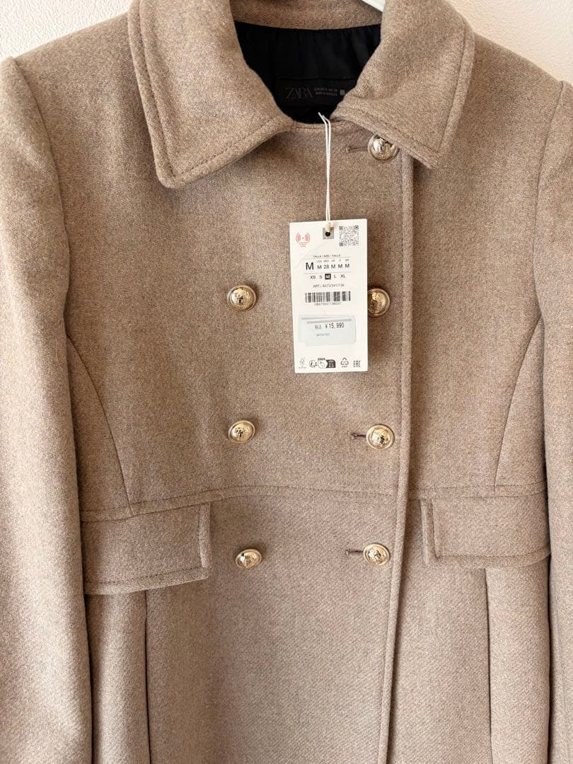 ZARA ウール混紡ショート丈ダブルブレストコート M